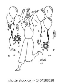 Woman with party hat and balloons design