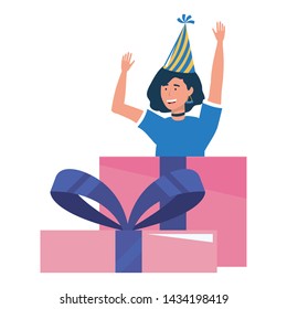 Woman with party hat inside gift design