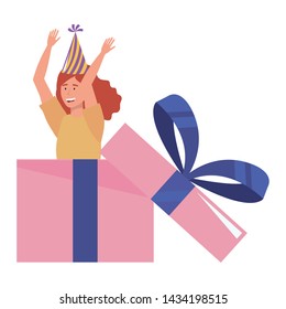 Woman with party hat inside gift design