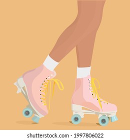 woman pastel girly rollerskate illustration