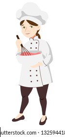 Woman pastry chef baking a cake. Vector illustration.