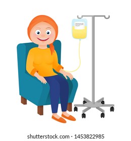 Woman patient with cancer. Chemotherapy and oncology disease concept. Cartoon vector