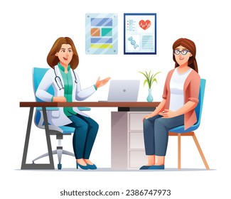 Woman patient at the doctor's appointment. Medical consultation concept. Vector cartoon character illustration