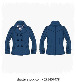 Woman Pea Coat Vector Template