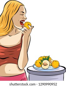 Woman and peachs