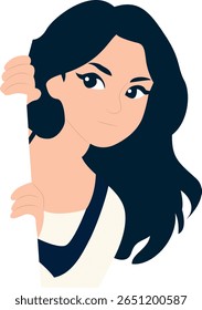 Woman Peeking Corner Dark Hair Illustration peeking, Romania Dragobete Day