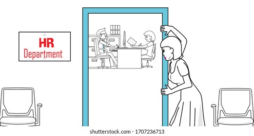 woman peeping into HR department