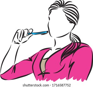 woman with pen thinking vector illustration