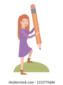 woman with pencil avatar character