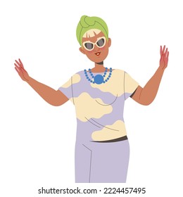 Woman Pensioner Character in Glasses Dancing to Music Engaged in Hobby Activity on Retirement Vector Illustration