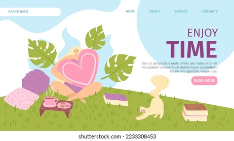 Woman people character reading, enjoy time vector illustration. Happy girl with book concept. cartoon literature design.