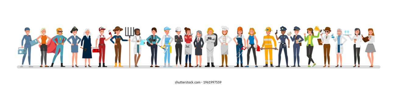 Woman people group different job and occupations character vector design. Labor Day.