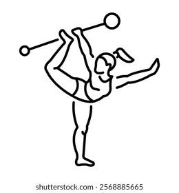 A woman perform gymnastic act icon in linear style 