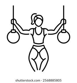 A woman perform ring acrobatics icon in line style 