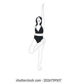 Woman performing asana, yoga practice, spiritual conscious lifestyle. Fitness and gymnastics. Caring for body and soul