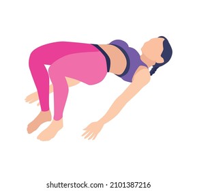 Woman performing bridge yoga pose isometric icon on white background vector illustration