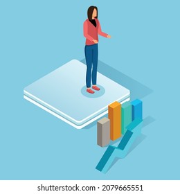 Woman Performing A Financial Report on Podium. Vector illustration