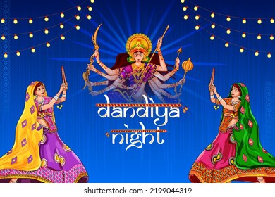 Woman Performing Garba Dance In Dandiya Raas For Dussehra Or Navratri In Vector