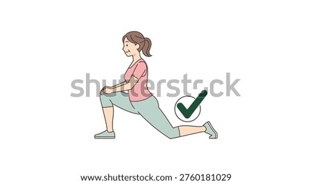 A woman performing a lunge exercise with proper form isolated on white background, Vector, illustration