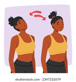 Woman Performing Neck Exercises. Character Gently Tilting Her Head Forward And Backward, Stretching Her Neck Muscles To Relieve Tension And Improve Flexibility. Cartoon People Vector Illustration