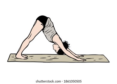 Woman performing physical exercises - yoga position - Downward Facing Dog Pose