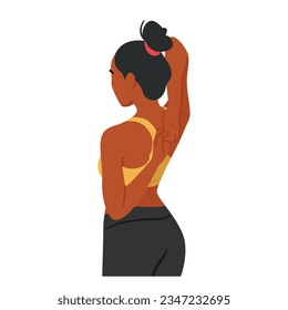 Woman Performing Shoulder And Hand Exercises. Female Character Clasp Hands behind back To Strengthen And Tone Muscles, Promoting Upper Body Flexibility And Strength. Cartoon People Vector Illustration