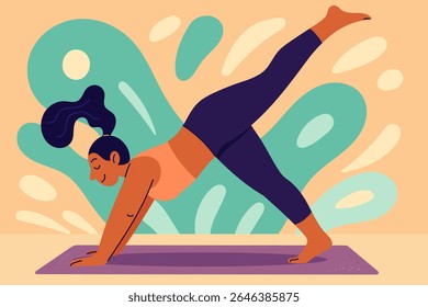 Woman performing warrior III pose, standing on one leg with extended arms and raised back leg