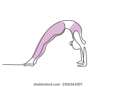 Woman performing a yoga pose for relaxation, continuous single line vector illustration. Health, fitness, and meditation theme in one line art on white background.