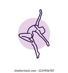 Woman performs acrobatic tricks color line icon. Choreography, ballet. Pictogram for web page, mobile app, promo.