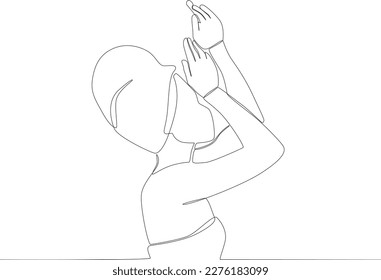 A woman performs with both hands on her head. Africa day one line drawing