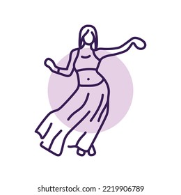 Woman performs a sacred dance color line icon.  Contemporary dance. Pictogram for web page, mobile app, promo.