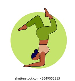 Uma mulher realiza um alongamento de pose de ioga fornece uma maior gama de movimento e flexibilidade. Ginástica feminina, aeróbica e exercícios. Ilustração de vetor
