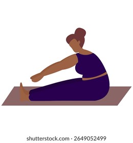 Uma mulher realiza um alongamento de pose de ioga fornece uma maior gama de movimento e flexibilidade. Ginástica feminina, aeróbica e exercícios. Ilustração de vetor