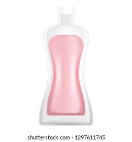 Woman perfume bottle icon. Realistic illustration of woman perfume bottle vector icon for web design isolated on white background