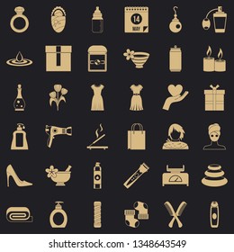 Woman perfume icons set. Simple style of 36 woman perfume vector icons for web for any design