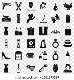 Woman perfume icons set. Simple style of 36 woman perfume vector icons for web for any design