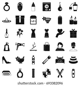 Woman perfume icons set. Simple style of 36 woman perfume vector icons for web isolated on white background