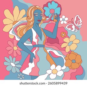 Woman with Perfume, Pouring Rainbow in Pop Art Style