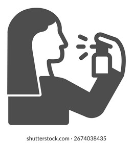 Mujer con el icono sólido del perfume, concepto de la higiene del cuerpo. Gráficos de Vector. Señora, muchacha y desodorante, muestra de los cosméticos en el fondo blanco, icono del estilo del glifo para el móvil o el Diseño web