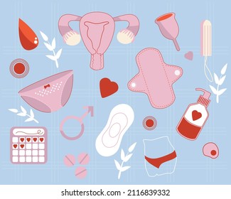 woman period menstruation set iilustration