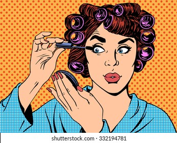 woman perms makeup hair beauty morning pop art retro vintage style