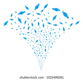 Woman Person burst fountain. Vector illustration style is flat iconic symbols. Object fountain organized from random symbols as woman person fireworks.