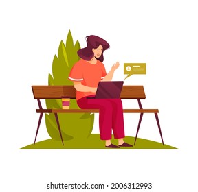Woman or person have a rest and work in park.