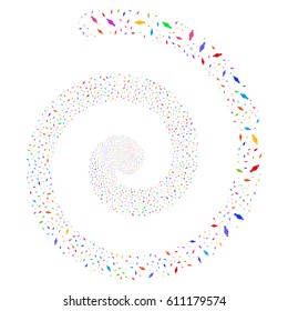 Woman Person hypnotic whirlpool spiral. Vector bright multicolored scattered symbols.