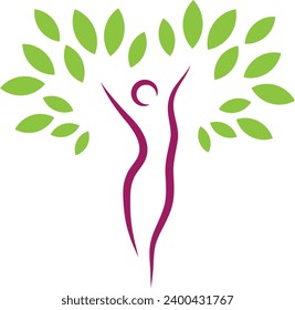 Mujer, persona en movimiento como árbol, planta, profesional alternativo y logo ginecólogo