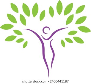 Woman, person in motion as a tree, plant, alternative practitioner, gynecologist and gardener logo