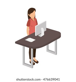 woman person working office place workplace cartoon vector illustration