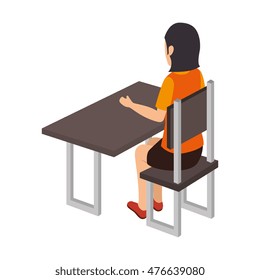 woman person working office place workplace cartoon vector illustration