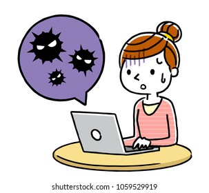 Woman: Personal computer, virus, infection