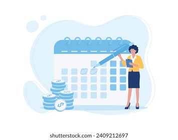 woman with personal finance bill payment calendar trending concept flat illustration